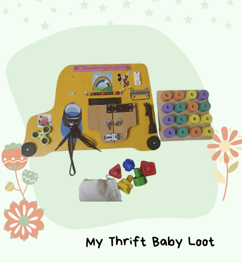 Preloved wooden busy board for babies